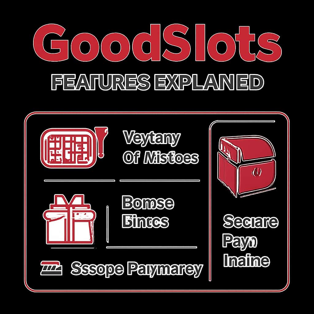An educational illustration detailing the features of GoodSlots.