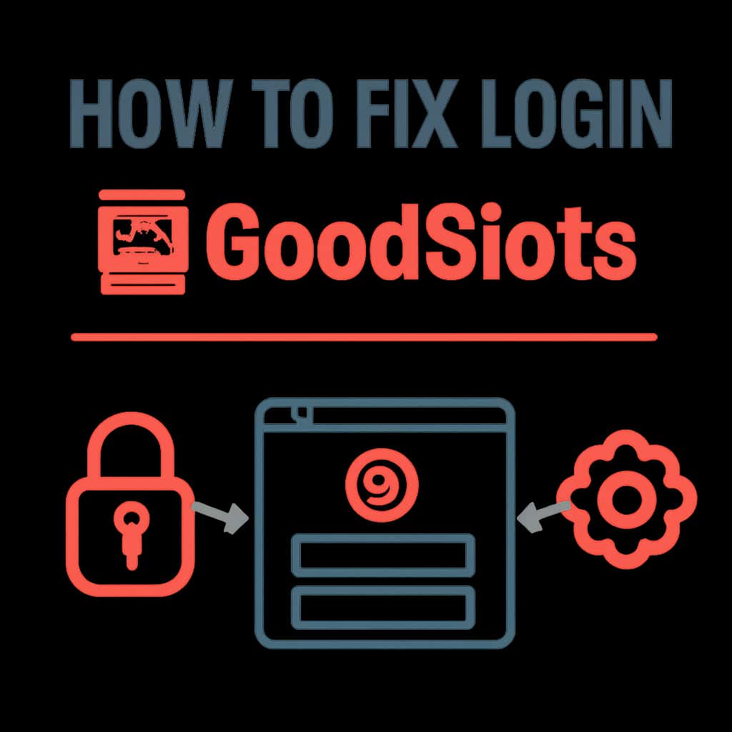 An educational diagram outlining solutions for GoodSlots login problems, featuring the text 'How to Fix Login'.